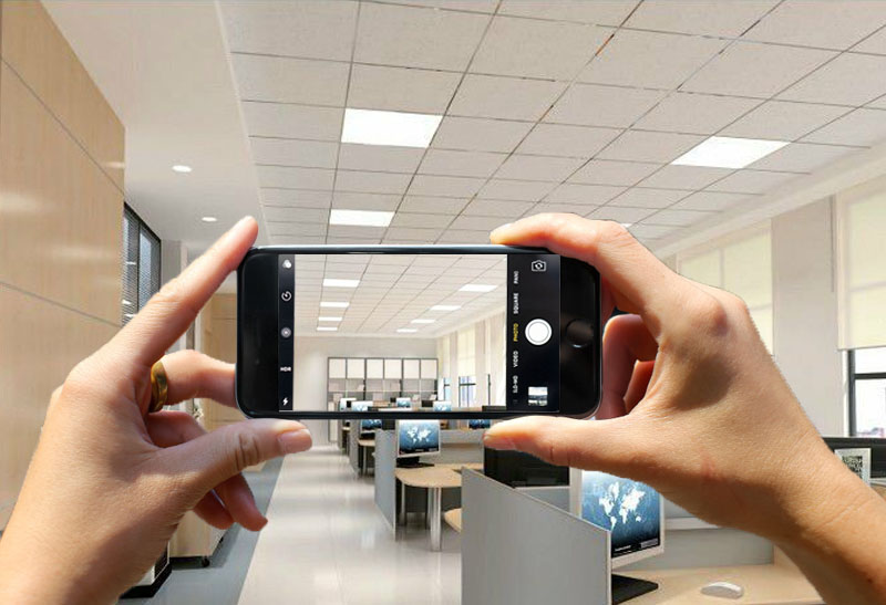 Taking a picture of office lighting